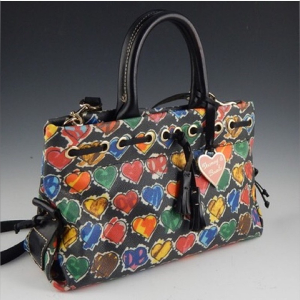 Dooney & Bourke - VINTAGE- EUC-Y2K -Black Crayon Hearts Collection Shoulder Bag
